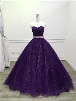 Picture of Pretty Shiny Purple Tulle Beaded Ball Gonw Party Dresses, Purple Formal Dress